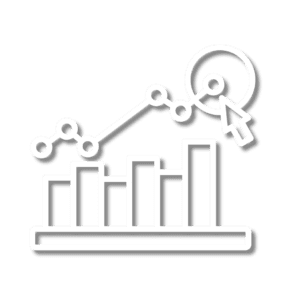 Bar and line graph icon on black.