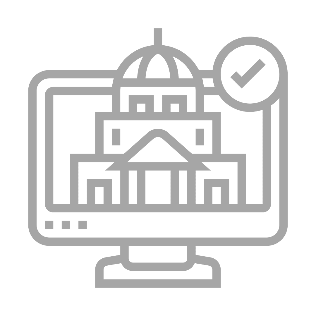 Government building icon on computer screen.